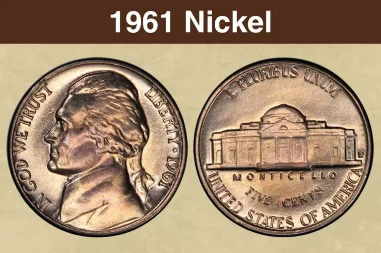 Grading strip showing four 1961 Jefferson nickels from worn circulated condition through gem uncirculated