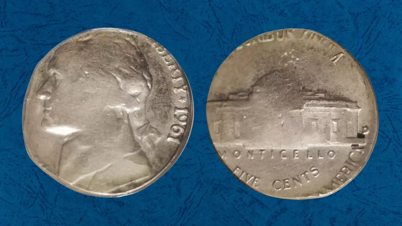1961-D nickel struck on wrong Philippine 10 centavos planchet compared to standard 1961 nickel